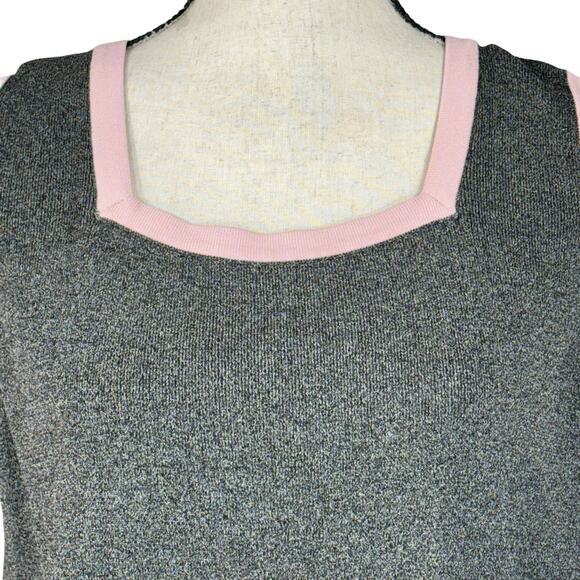 Dressbarn 14/16 Sweater Tank Top Stretch Side Slits Marled Square Neck Gray Pink - Picture 2 of 8